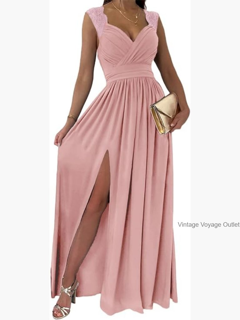 Wrap V-Neck Ruched Maxi Dress Sexy Bridesmaid Wedding Guest Formal